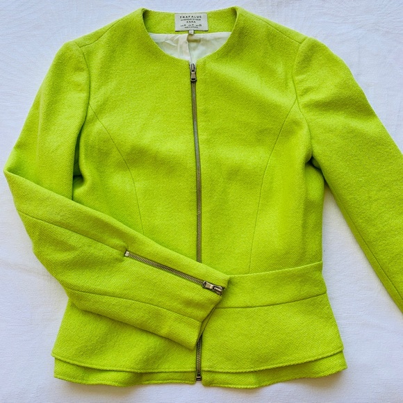 Zara Jackets & Blazers - ZARA | Fluro peplum zip jacket